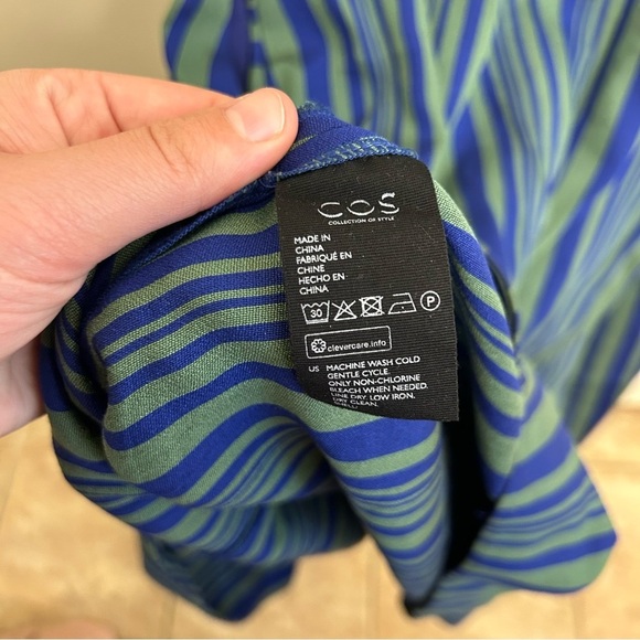 COS Blue Green Striped Sleeveless A-Line Dress Size US 6 - Picture 12 of 14